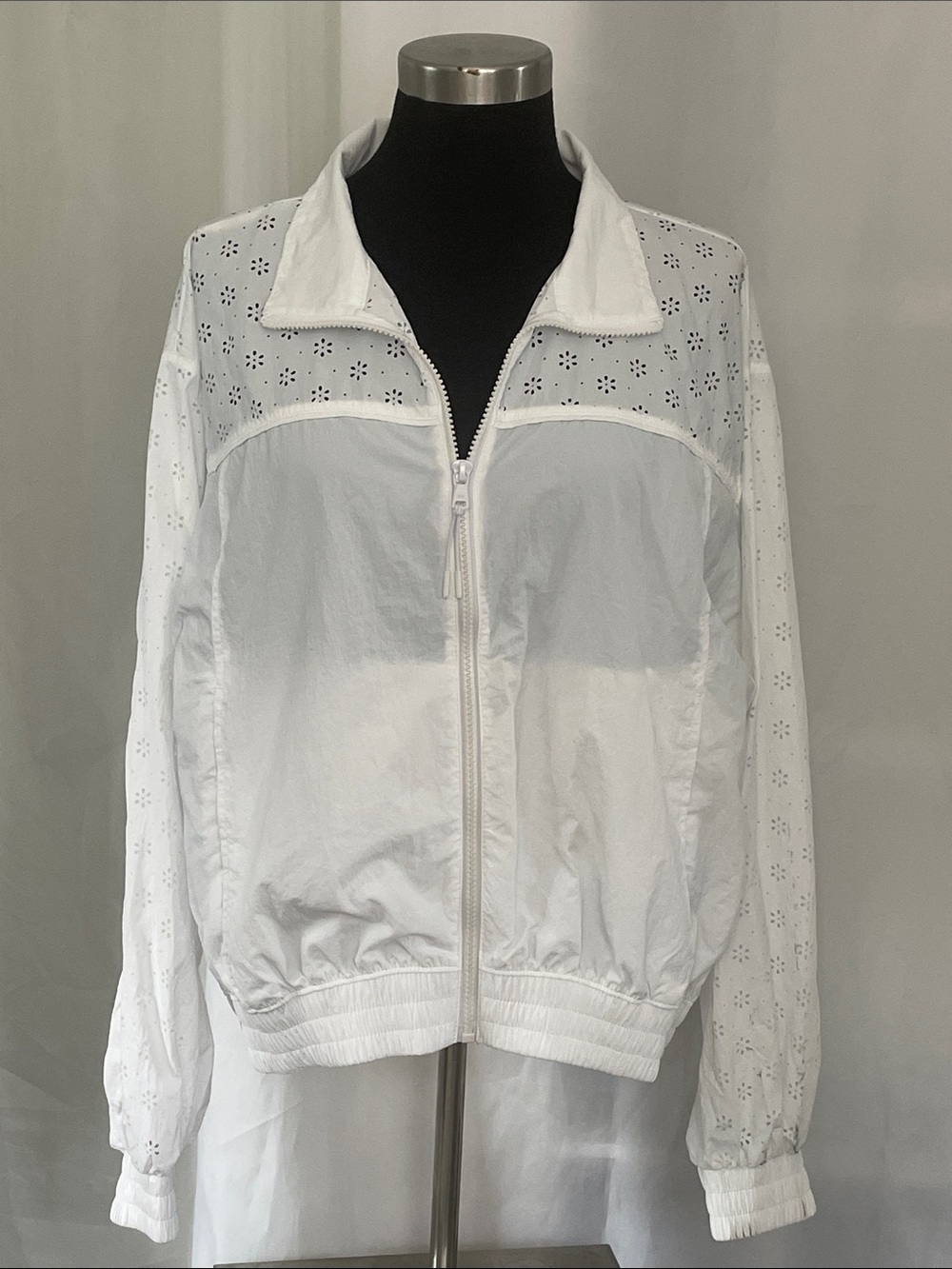 Gilly Hicks White Eyelet Zip Bomber Jacket